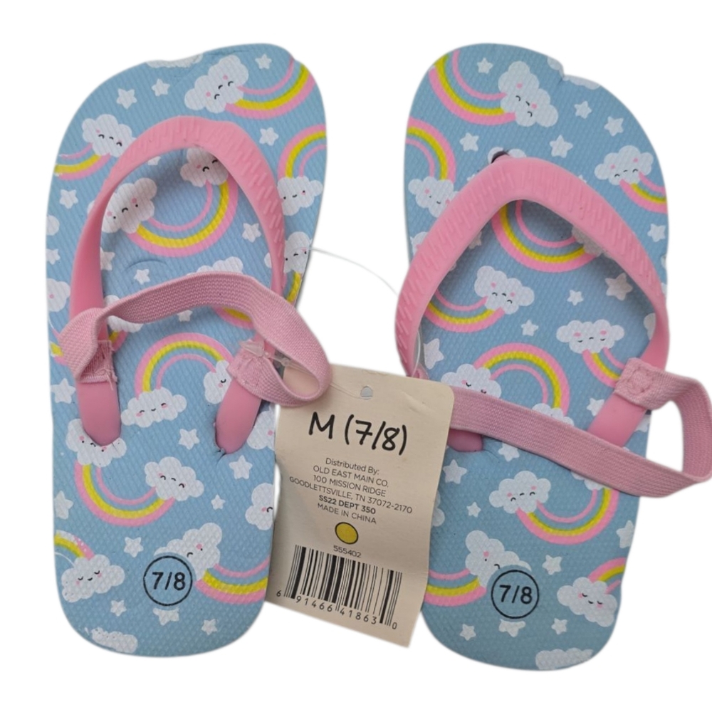 2pk New Toddler Girl's Flip Flops Rainbow & Dinosaur Strap Sandals Shoes 7 / 8 - Picture 3 of 6
